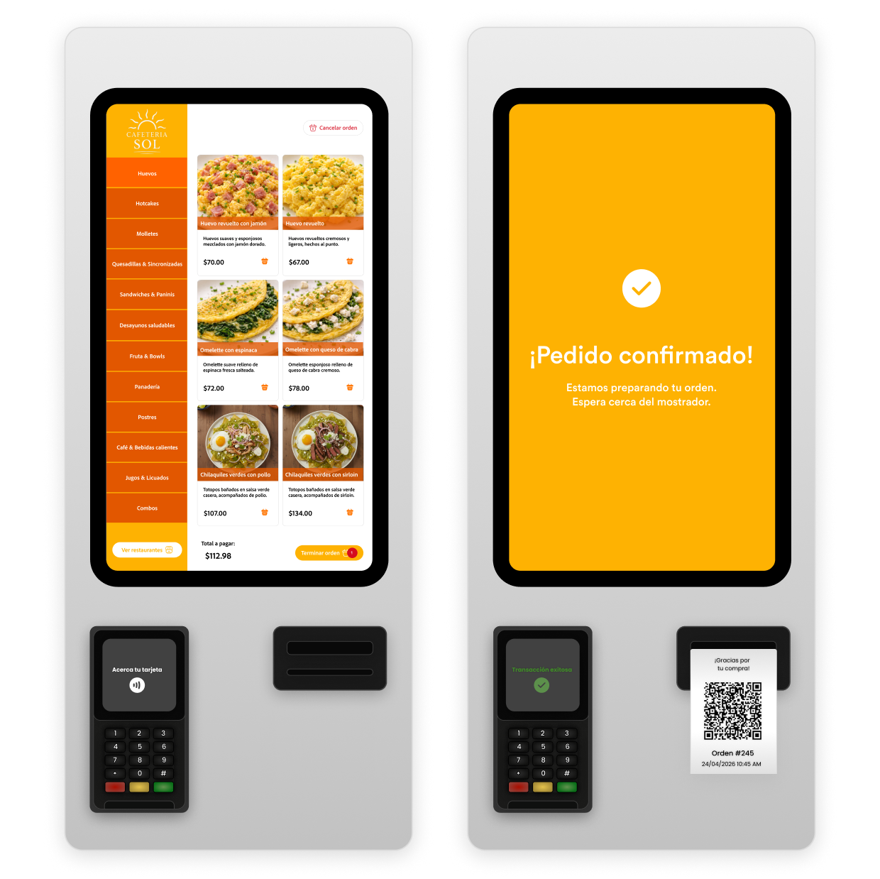 Kiosco Wkiosco mostrando menu de autoservicio